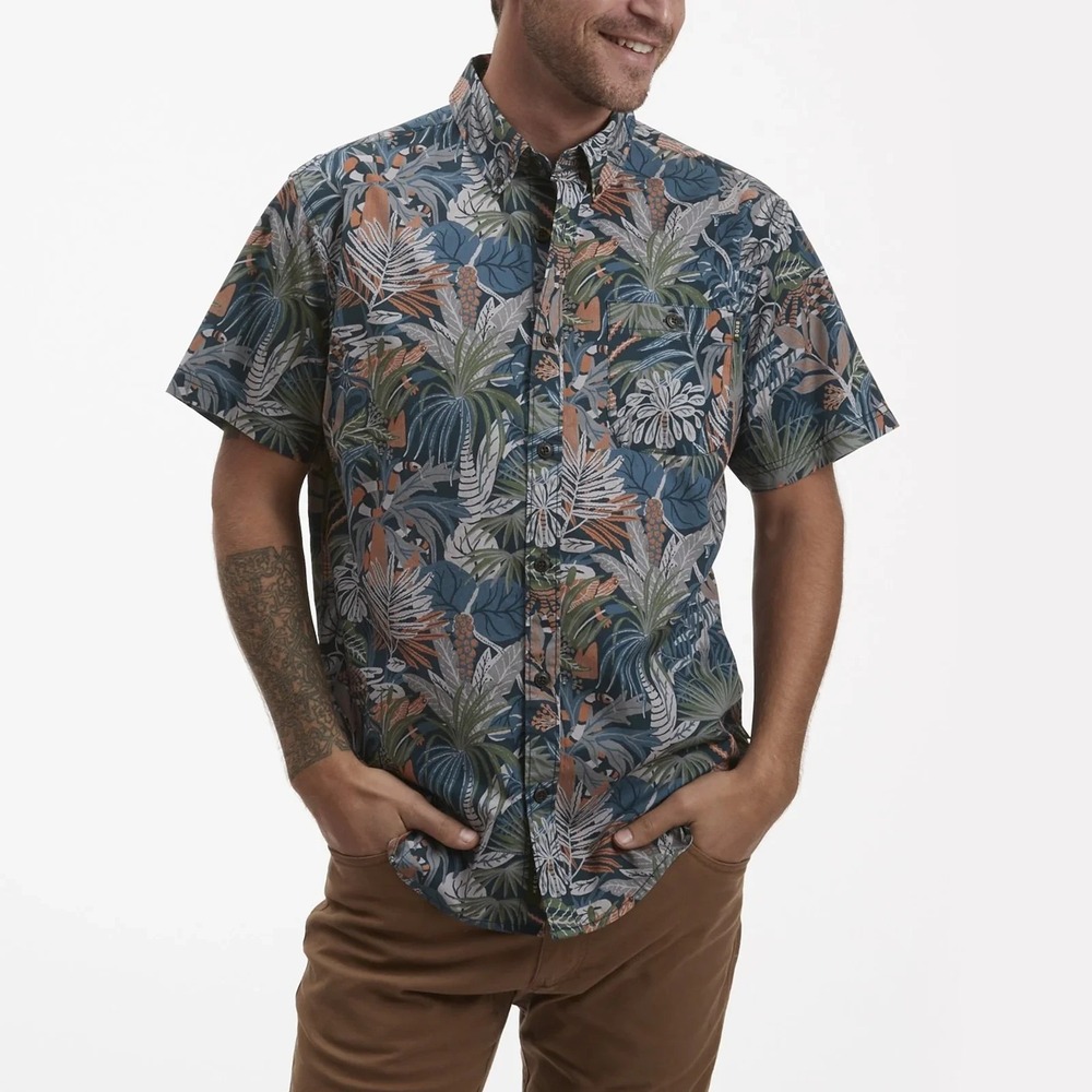Howler Bros Mansfield Shirt Men's Medium Midnight Blue Glades Print Button Down